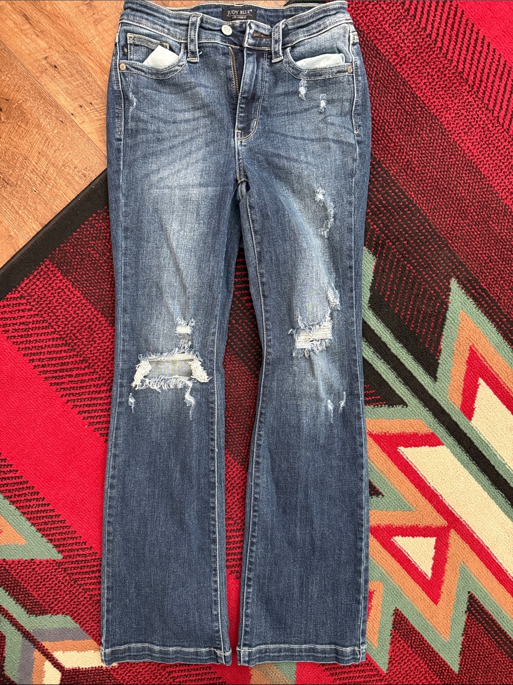Judy Blue Medium Blue Distressed Flare Jeans boot cut